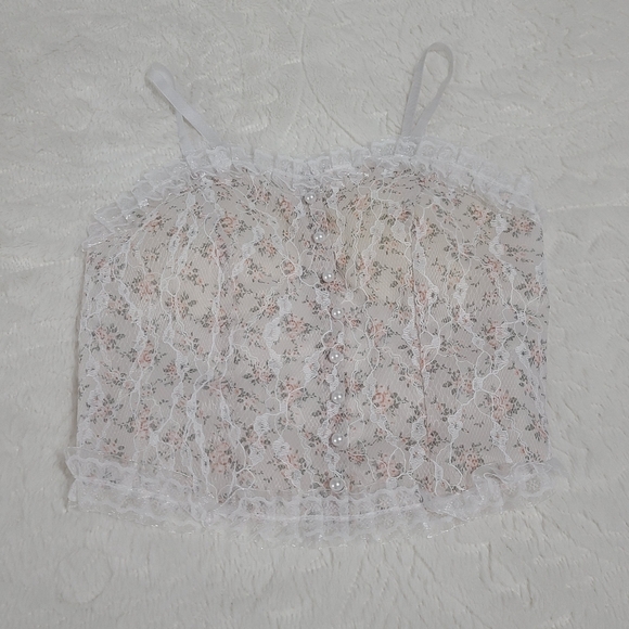 Ditsy Floral Shirred Pearls Detail Cami Top - Picture 6 of 12